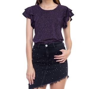 Glitter Design Ruffle Sleeve Shirt